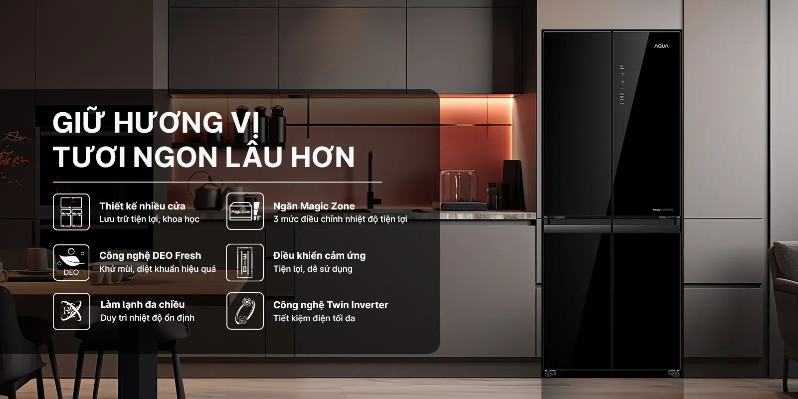 Tủ lạnh 4 cánh Aqua Inverter 410 lít AQR-M466XA(GB)